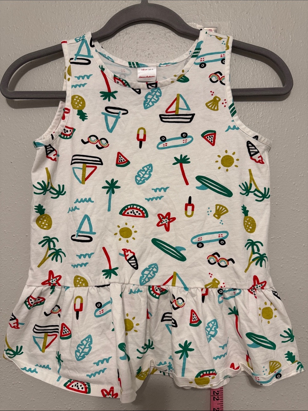 Hanna Andersson White Tank with Teal, Red, Navy and Yellow Beach Motif